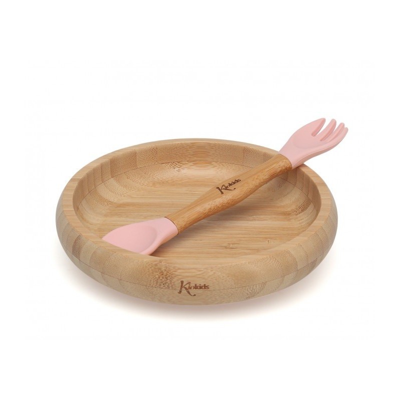 KIOKIDS - Silicone and bamboo baby food set - pink