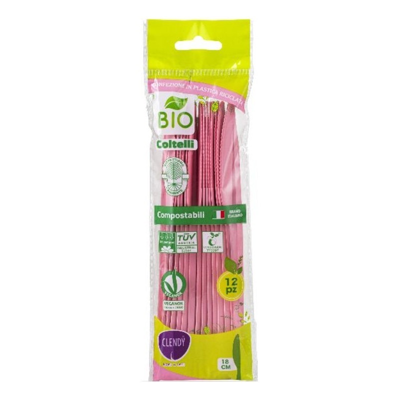 CLENDY - Bio - 12 Compostable Knives - Pink