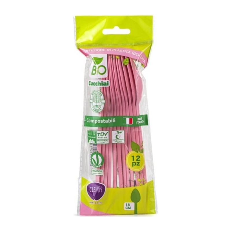 CLENDY - Bio - 12 Compostable Spoons - Pink